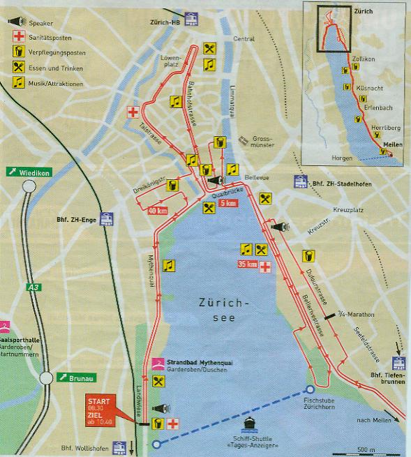 Streckenplan Zrich Marathon 2007